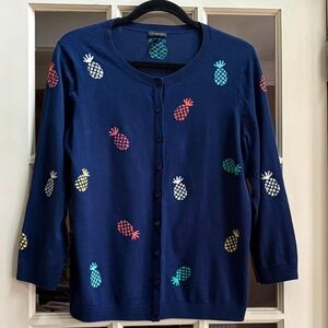 Talbots Spring Cardigan with Pineapple Print